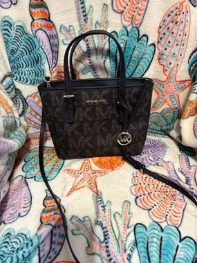 Michael Kors Brown and Black Signature Tote with MK Charm